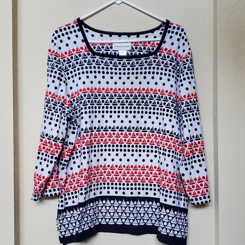 Alfred Dunner Red and Blue Natuical Top.  Size XL